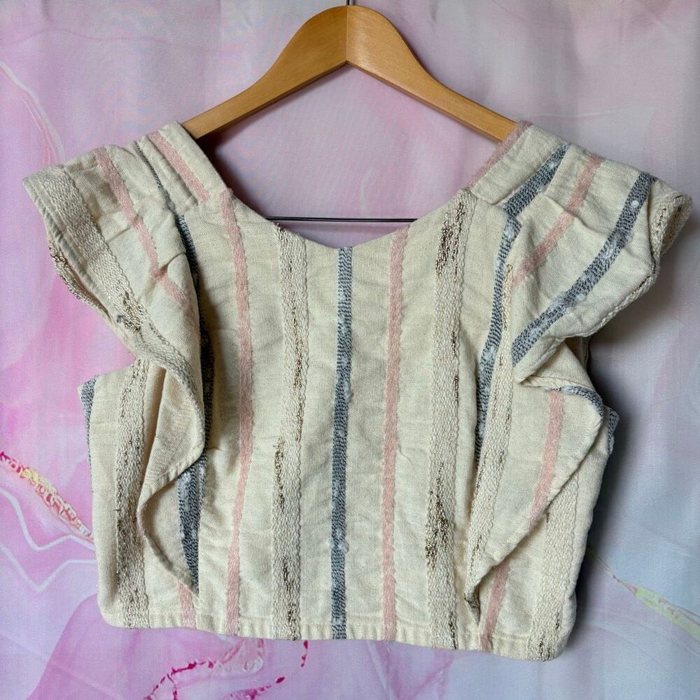 Koch M Pastel Pink Cream Metallic Striped Crop Top Preppy Boho Luxury Boardwalk